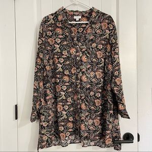 J. Jill Loose Fit Paisley Prints Tunic Button Down Blouse